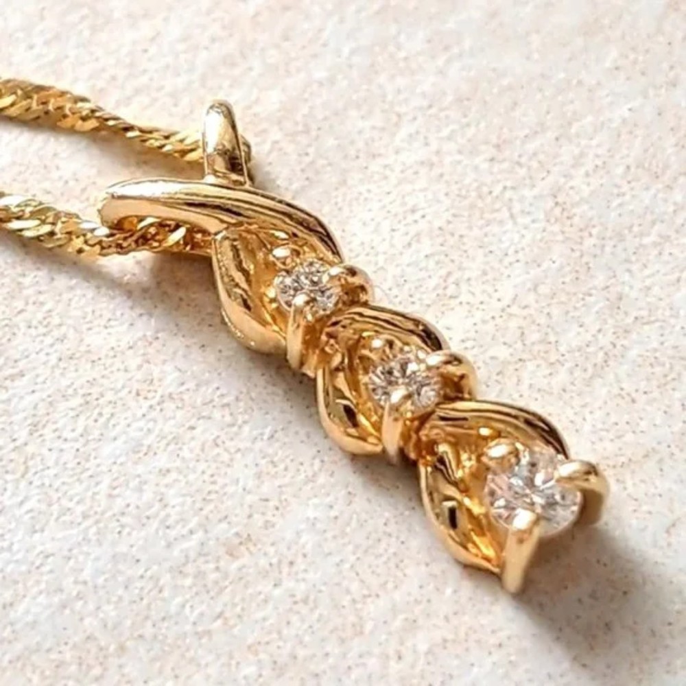 14K Gold Diamond Drop Pendant & Chain - Picture 6 of 11